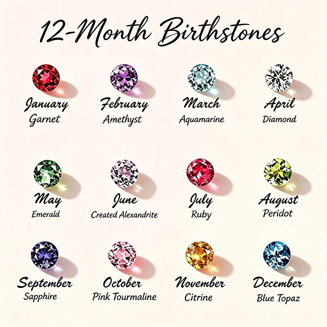 12-Month Birthstones chart