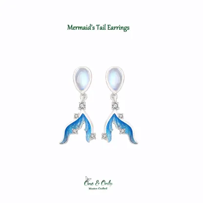 Sterling S925 Silve + 5A Zircon+ moonstone | Mermaid’s Tail Earrings​ | Nickel-Free Plating