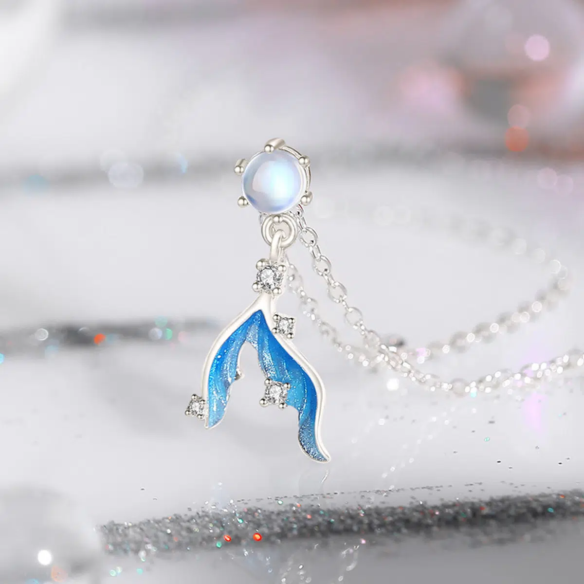 Sterling S925 Silve + 5A Zircon+ moonstone | Mermaid's Tear Necklace​ | Nickel-Free Plating