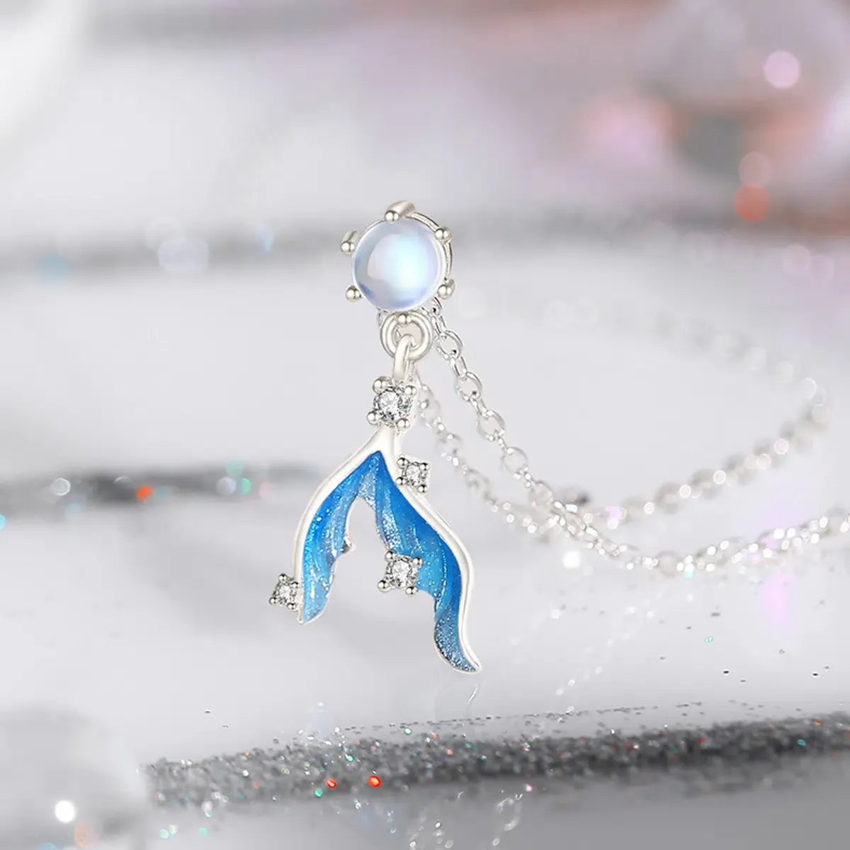 Sterling S925 Silve + 5A Zircon+ moonstone | Mermaid's Tear Necklace​ | Nickel-Free Plating