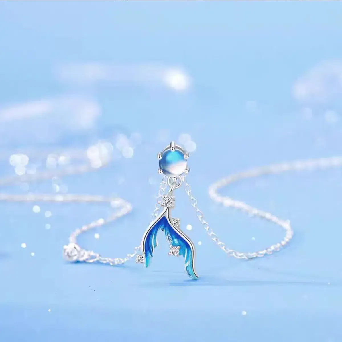 Sterling S925 Silve + 5A Zircon+ moonstone | Mermaid's Tear Necklace​ | Nickel-Free Plating