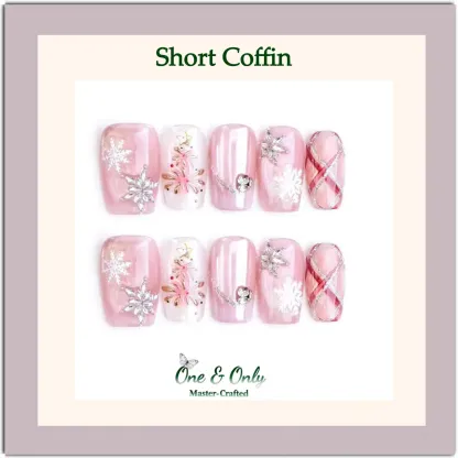 Barbie's Snow Globe Press-On Nails | Medium Almond & Short Coffin | Icy Pink Winter Wonderland 