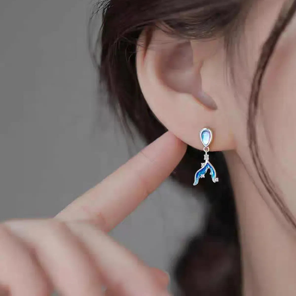 Sterling S925 Silve + 5A Zircon+ moonstone | Mermaid’s Tail Earrings​ | Nickel-Free Plating