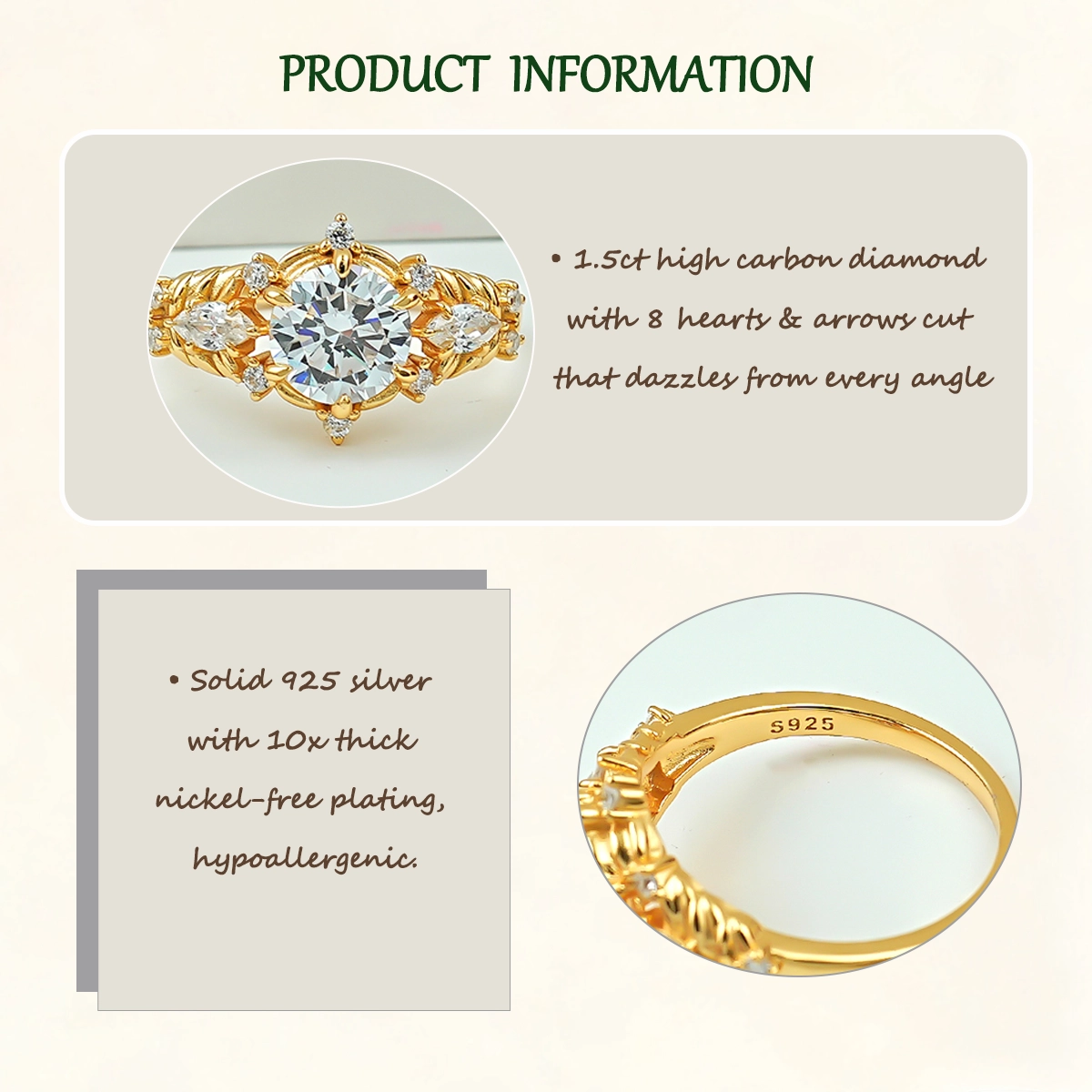 1.5ct High-Carbon Diamond + Sterling S925 Silver | The Inner Sun Radiance Ring | Let Your Inner Light Shine with Eternal Brilliance