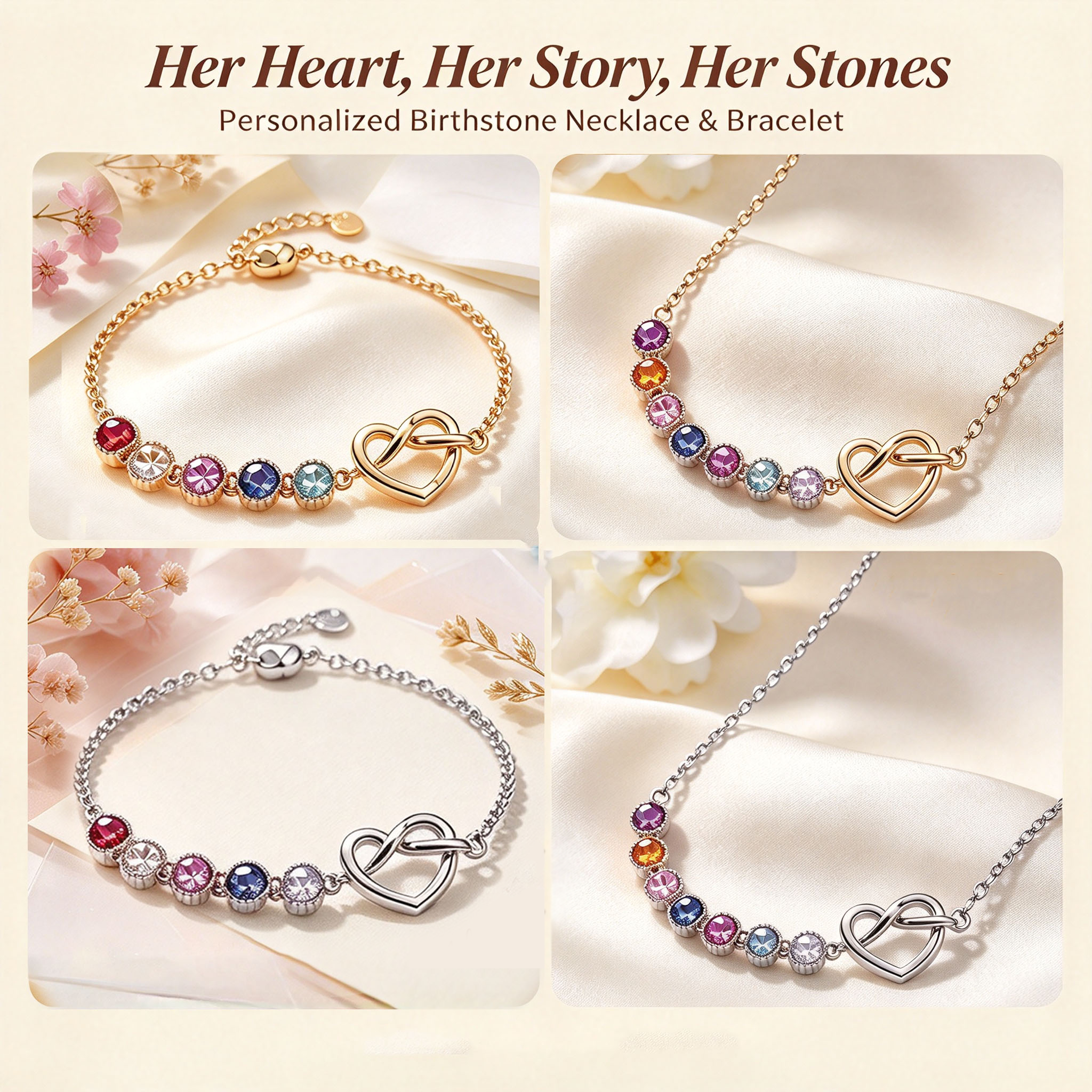 The Heartbeat Knot: A Story in Every Stone 💝 Personalized Birthstone Necklace & Bracelet