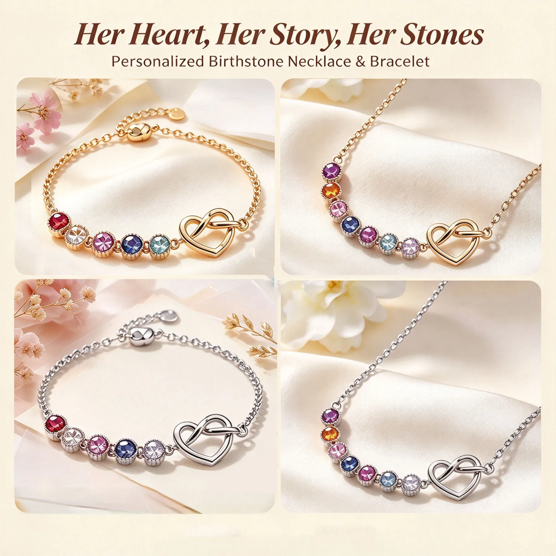 The Heartbeat Knot: A Story in Every Stone 💝 Personalized Birthstone Necklace & Bracelet