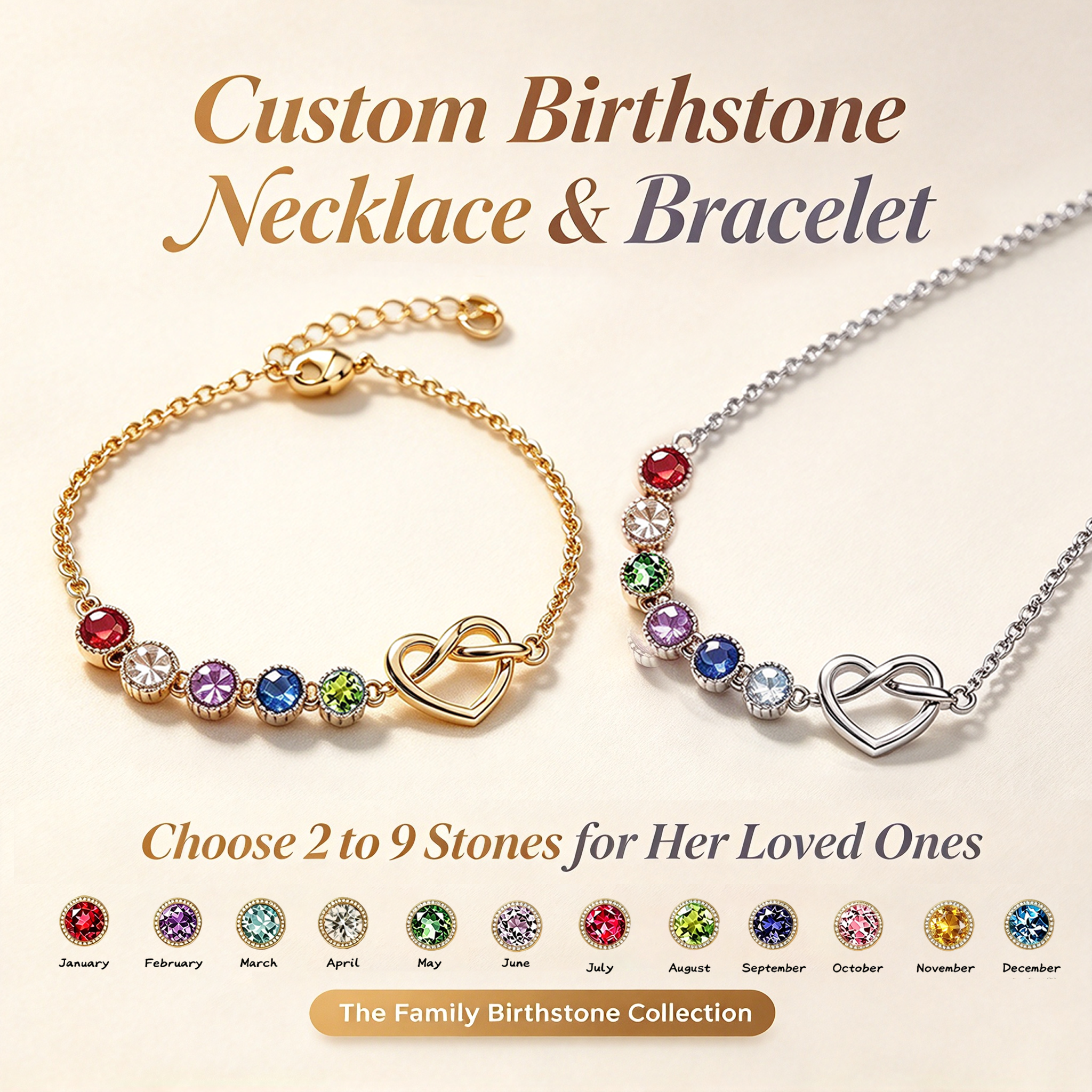 The Heartbeat Knot: A Story in Every Stone 💝 Personalized Birthstone Necklace & Bracelet