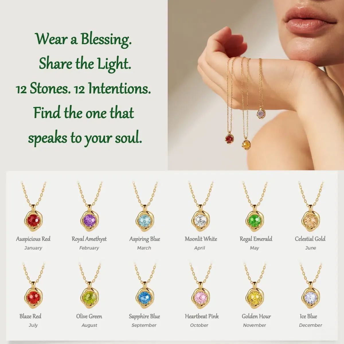 S925 Silve + 5A CZ | 12 Energy Stones Collection Necklace | Nickel-Free Plating | Birthstone Jewelry | Meaningful Gifts for Every Month