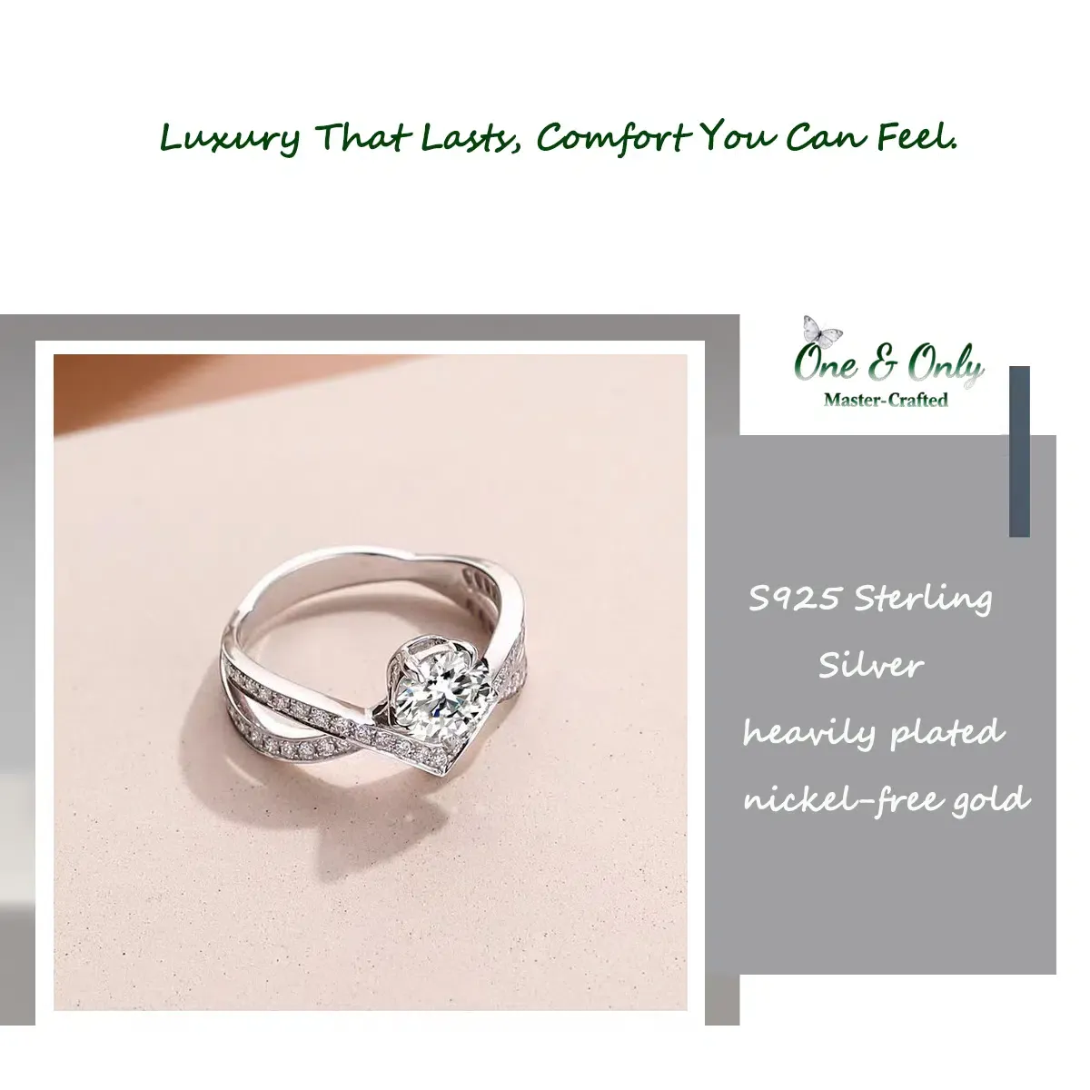  1 Ct Moissanite + Sterling S925 Silver | The Luna Crest Ring​ | Eternal Beauty Ring | The Best Present