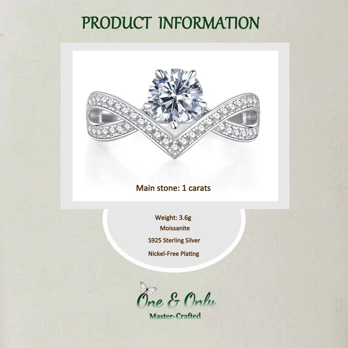  1 Ct Moissanite + Sterling S925 Silver | The Luna Crest Ring​ | Eternal Beauty Ring | The Best Present