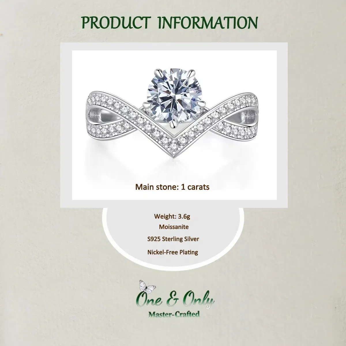  1 Ct Moissanite + Sterling S925 Silver | The Luna Crest Ring​ | Eternal Beauty Ring | The Best Present