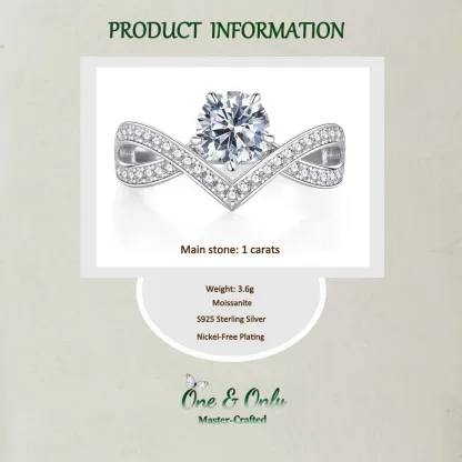  1 Ct Moissanite + Sterling S925 Silver | The Luna Crest Ring​ | Eternal Beauty Ring | The Best Present