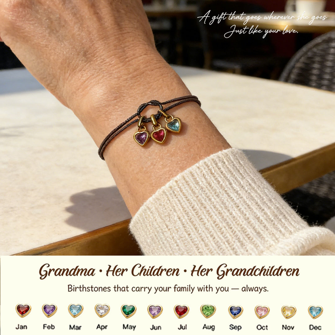 Custom Love Birthstone Knot Bracelet – Up to 14 Heart-Shaped Birthstones forGrandma