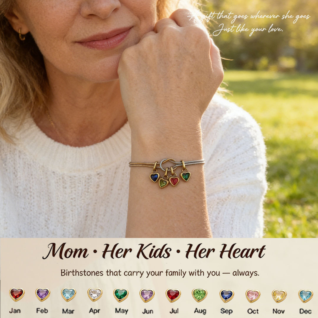 For Mom Custom Love Birthstone Knot Bracelet – Up to 14 Heart-Shaped Birthstones 