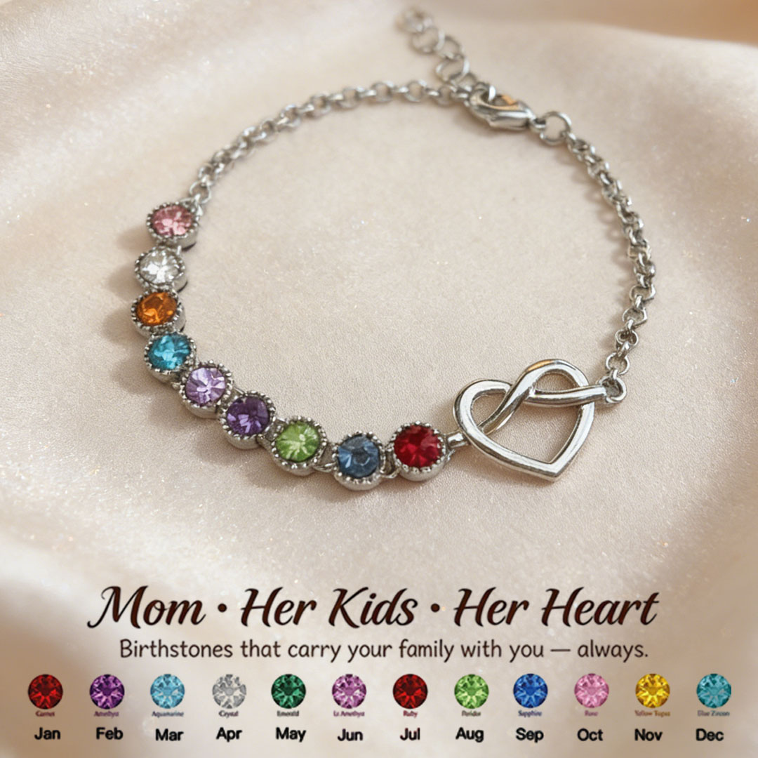 Mom’s Heartbeat Heart Knot Bracelet-1-9 Birthstones 💝 A gift woven from her love, worn close to her heart.