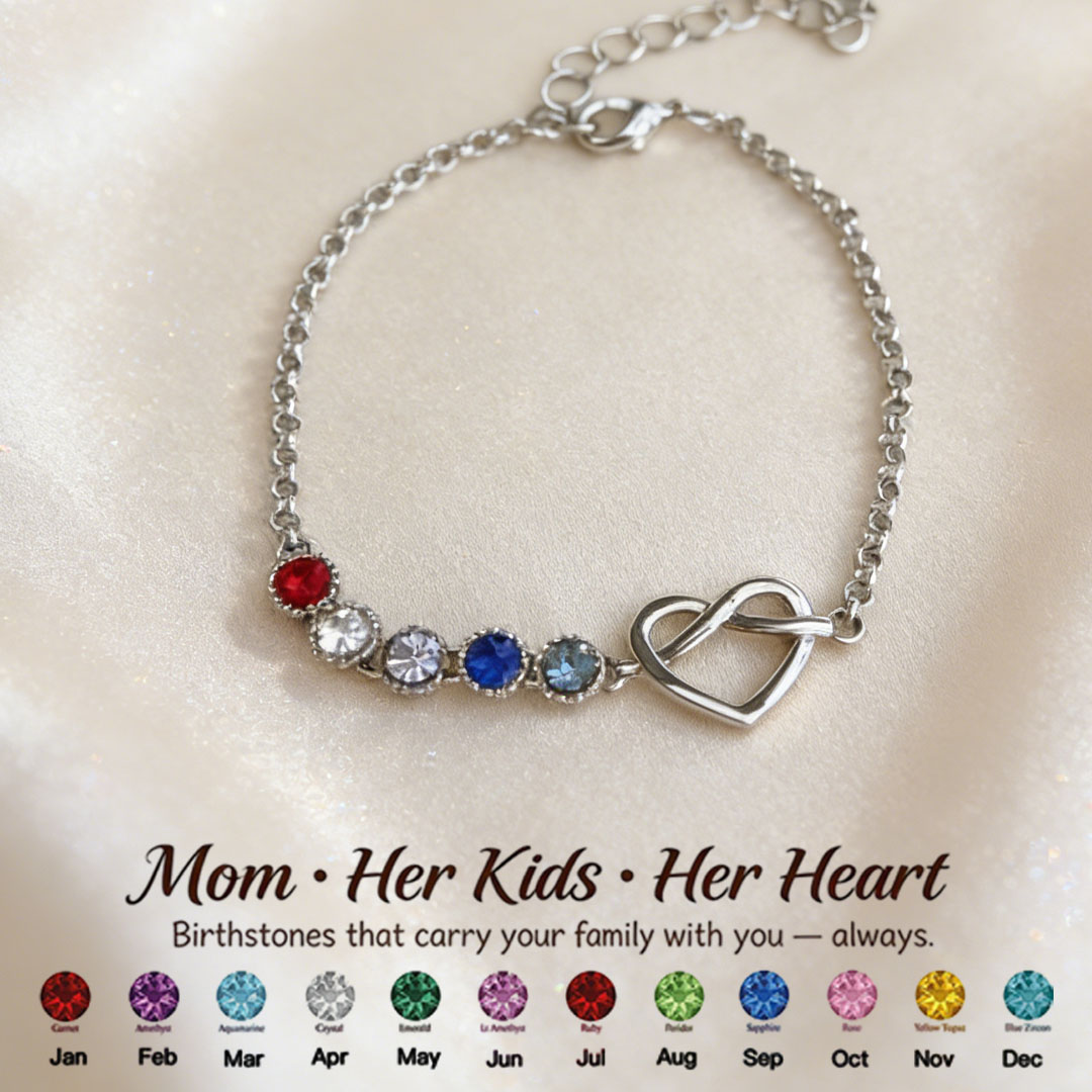 Mom’s Heartbeat Heart Knot Bracelet-1-9 Birthstones 💝 A gift woven from her love, worn close to her heart.