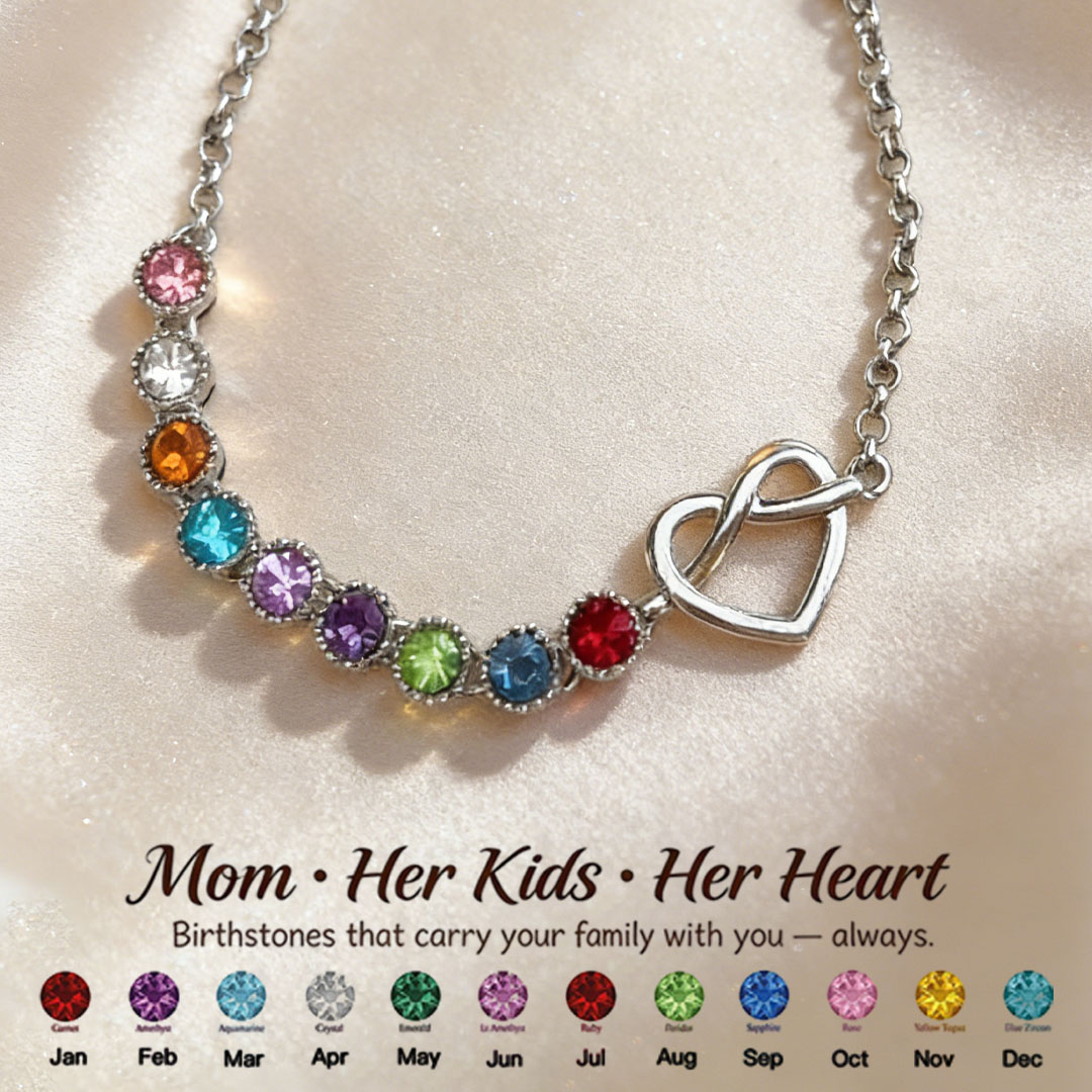 Mom’s Heartbeat Heart Knot Bracelet-1-9 Birthstones 💝 A gift woven from her love, worn close to her heart.