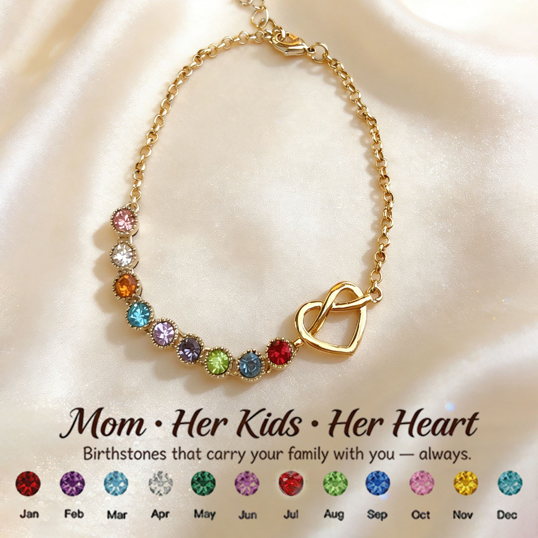 Mom’s Heartbeat Heart Knot Bracelet-1-9 Birthstones 💝 A gift woven from her love, worn close to her heart.