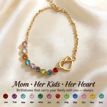 Mom’s Heartbeat Heart Knot Bracelet-1-9 Birthstones 💝 A gift woven from her love, worn close to her heart.