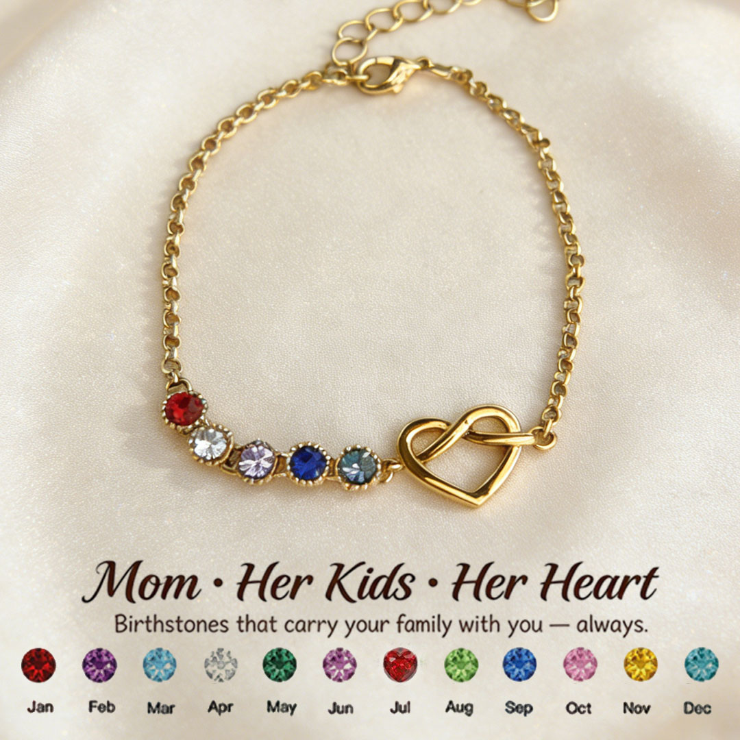 Mom’s Heartbeat Heart Knot Bracelet-1-9 Birthstones 💝 A gift woven from her love, worn close to her heart.
