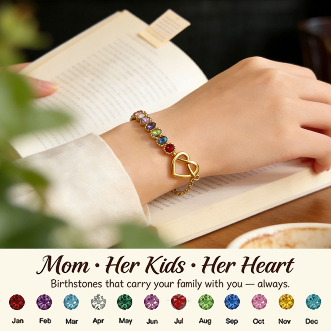 Mom’s Heartbeat Heart Knot Bracelet-1-9 Birthstones 💝 A gift woven from her love, worn close to her heart.