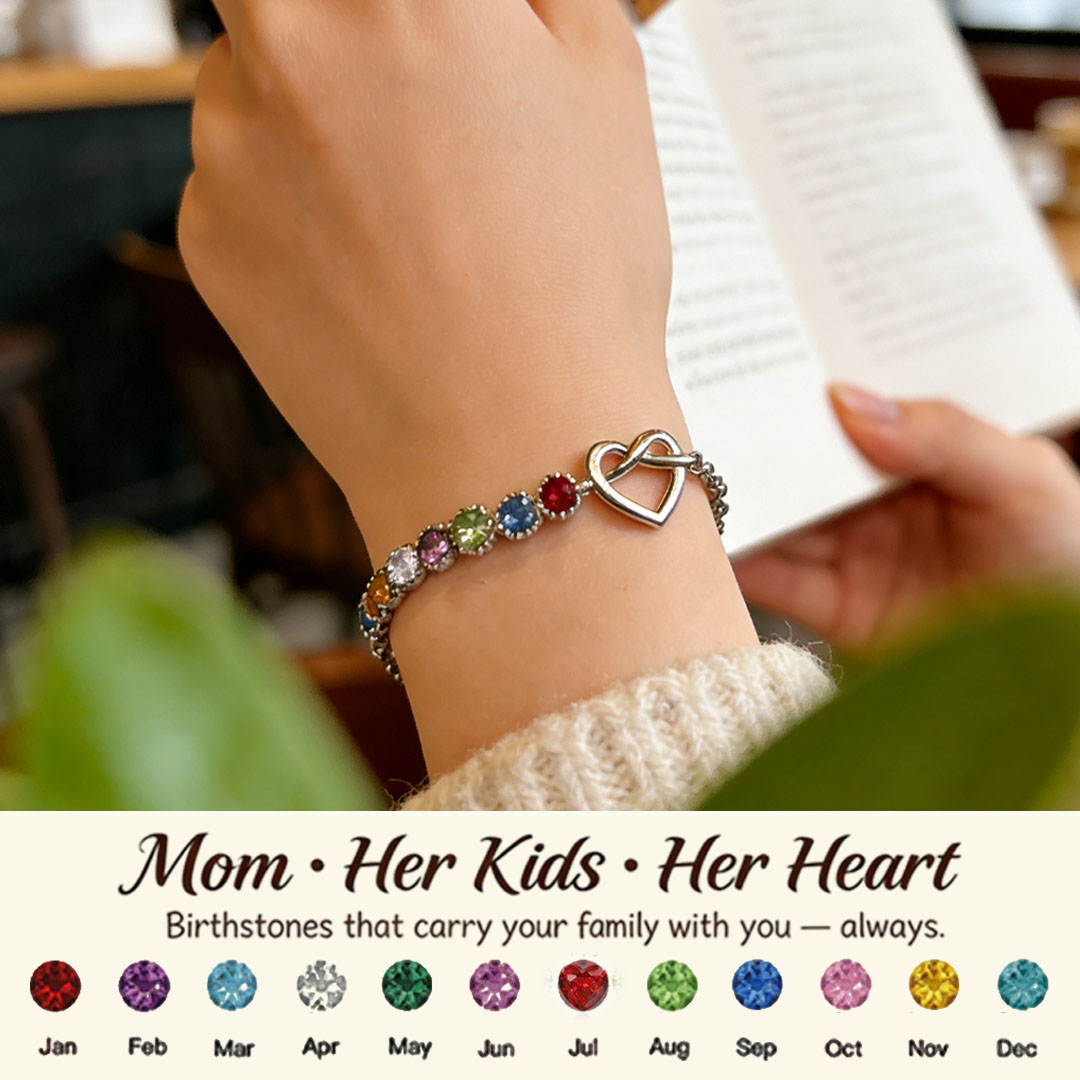 Mom’s Heartbeat Heart Knot Bracelet-1-9 Birthstones 💝 A gift woven from her love, worn close to her heart.