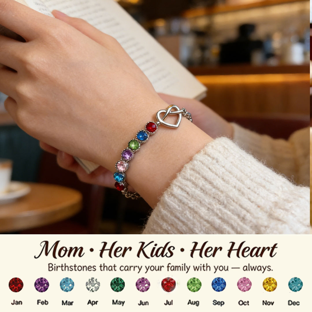 Mom’s Heartbeat Heart Knot Bracelet-1-9 Birthstones 💝 A gift woven from her love, worn close to her heart.