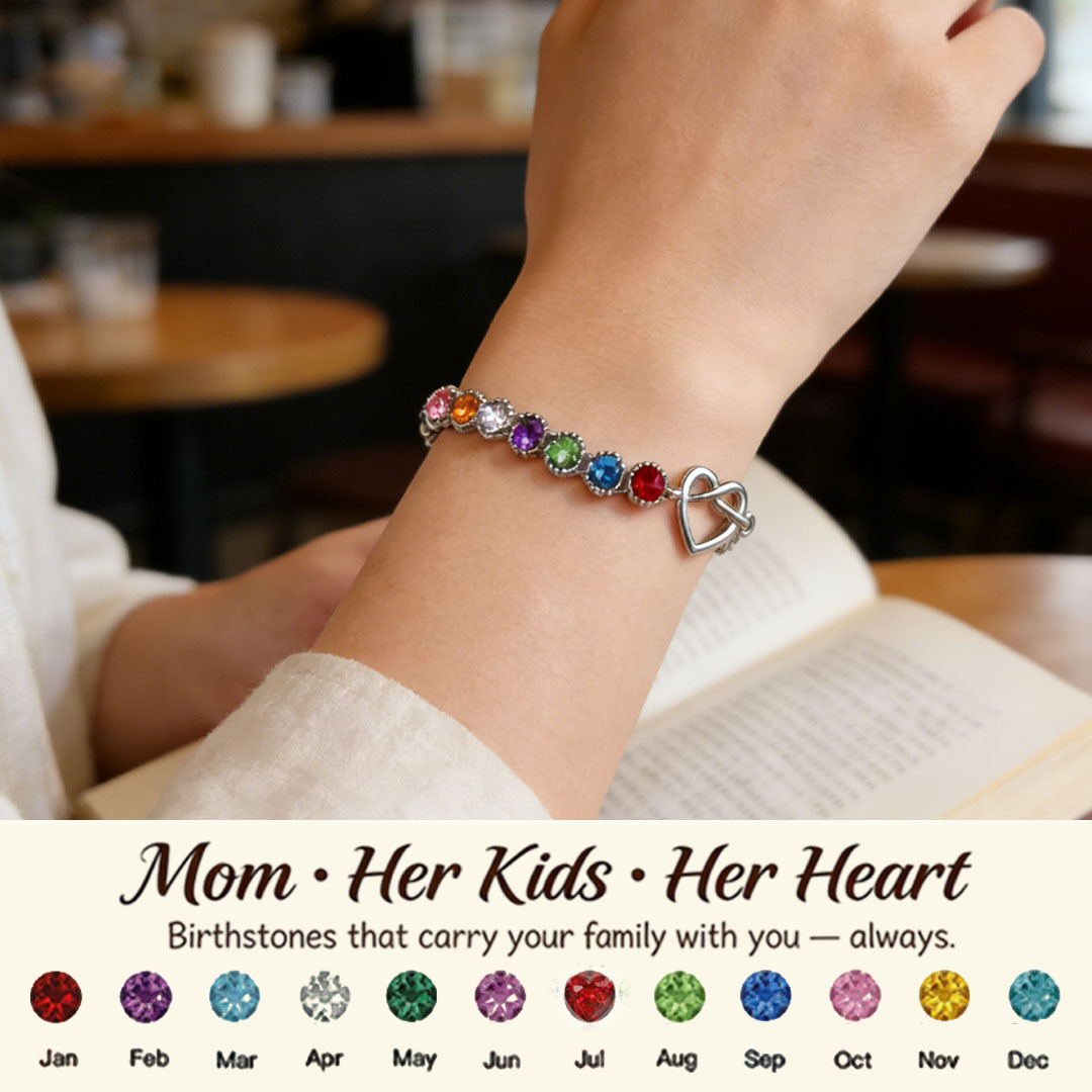 Mom’s Heartbeat Heart Knot Bracelet-1-9 Birthstones 💝 A gift woven from her love, worn close to her heart.