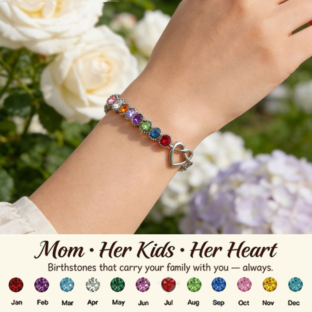 Mom’s Heartbeat Heart Knot Bracelet-1-9 Birthstones 💝 A gift woven from her love, worn close to her heart.