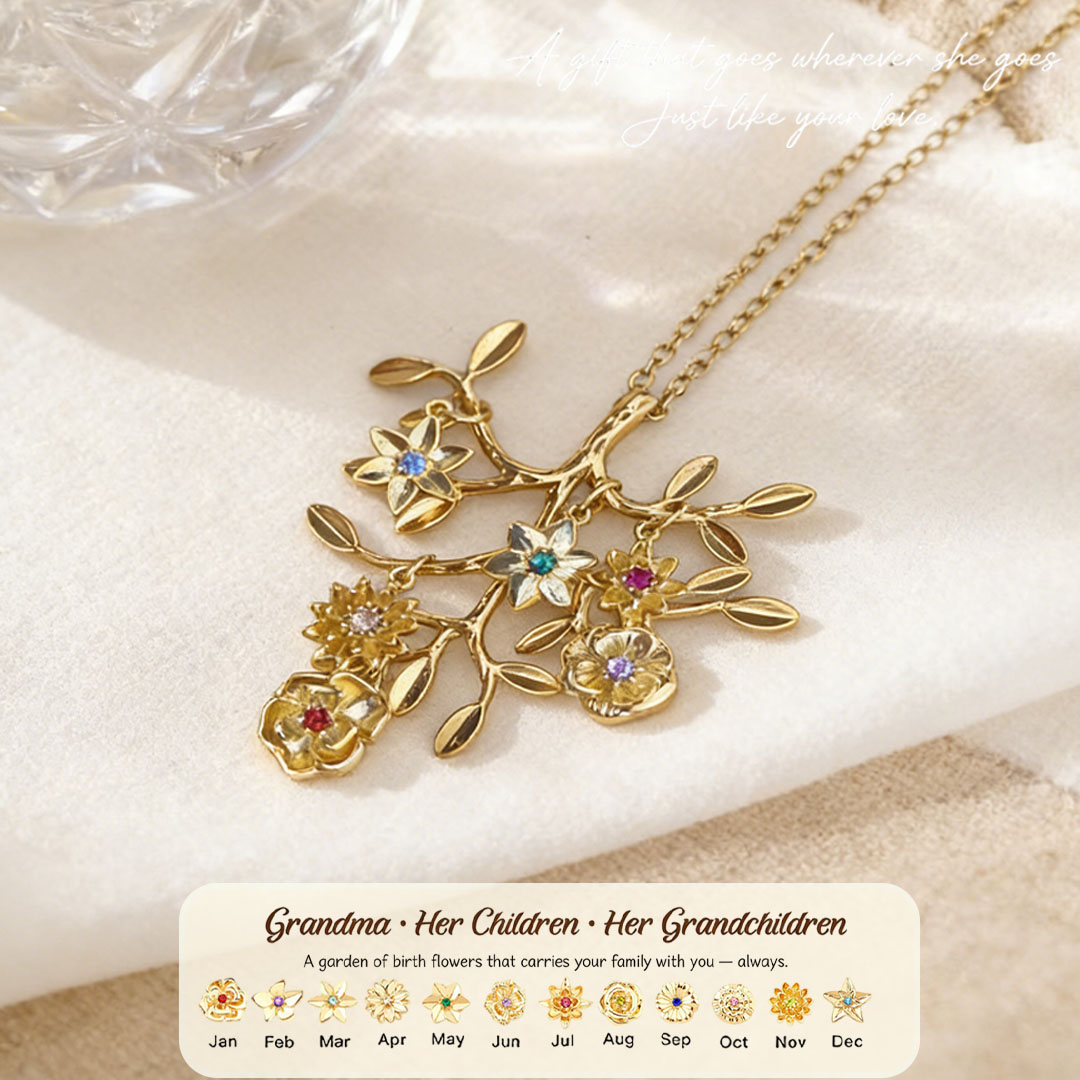 🌸  For Grandma: The Tree That Sheltered Generations🌳 Personalized Birthflowers Tree Necklace for Grandma/Her children /Her grandchildren & Her husband