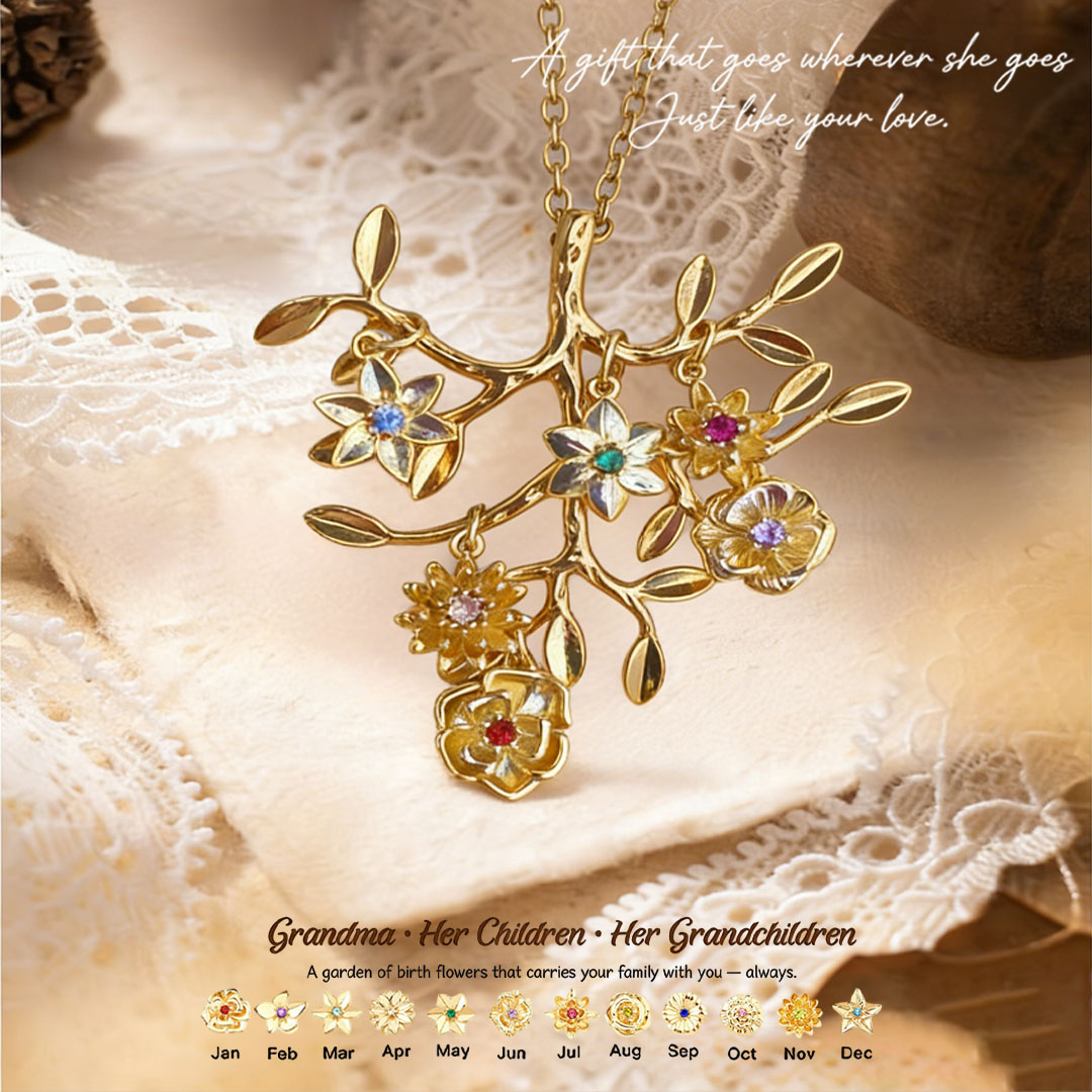 🌸  For Grandma: The Tree That Sheltered Generations🌳 Personalized Birthflowers Tree Necklace for Grandma/Her children /Her grandchildren & Her husband