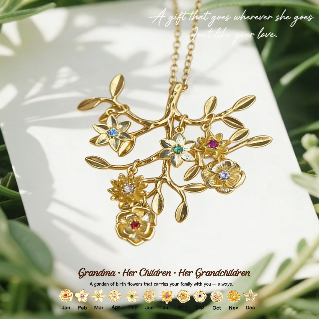 🌸  For Grandma: The Tree That Sheltered Generations🌳 Personalized Birthflowers Tree Necklace for Grandma/Her children /Her grandchildren & Her husband