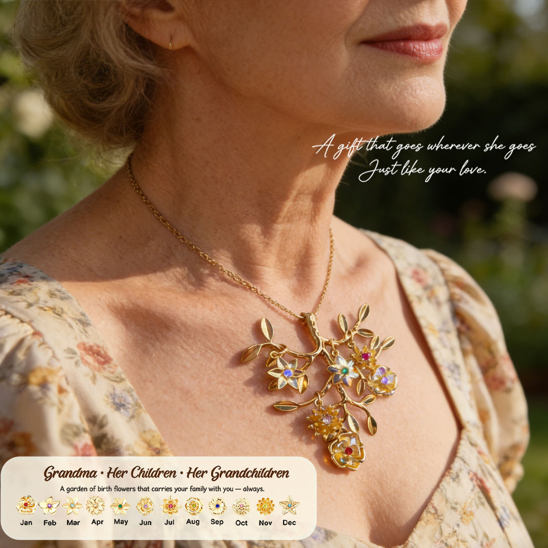 🌸  For Grandma: The Tree That Sheltered Generations🌳 Personalized Birthflowers Tree Necklace for Grandma/Her children /Her grandchildren & Her husband