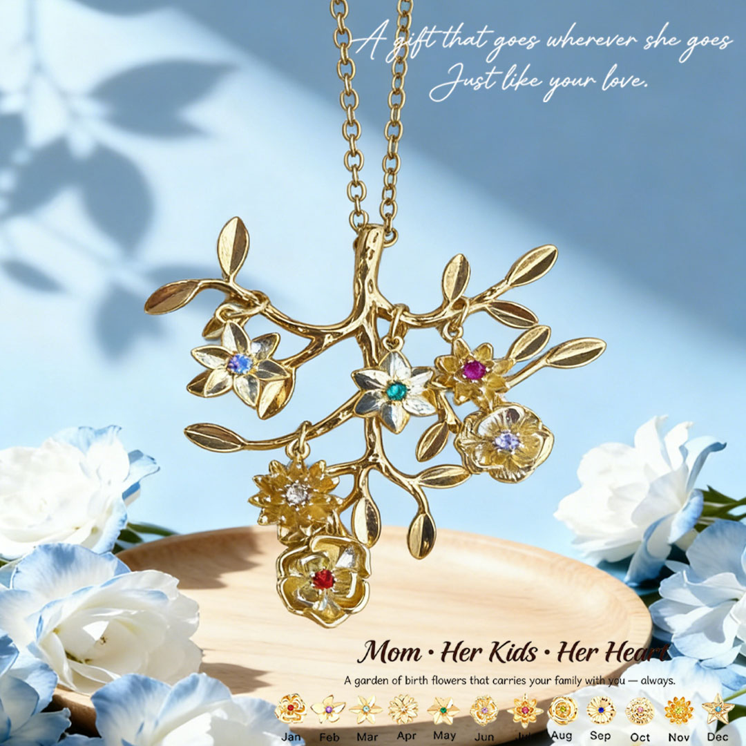 🌸 For Mom: The Tree in Full Bloom🌳Custom Tree of Life Necklace – Personalized Birthflowers for Mom, Her Children & Husband
