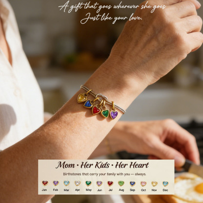 For Mom Custom Love Birthstone Knot Bracelet – Up to 14 Heart-Shaped Birthstones 