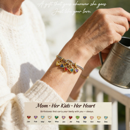 For Mom Custom Love Birthstone Knot Bracelet – Up to 14 Heart-Shaped Birthstones 