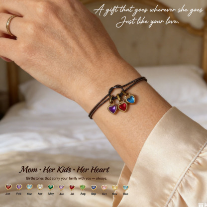 For Mom Custom Love Birthstone Knot Bracelet – Up to 14 Heart-Shaped Birthstones 