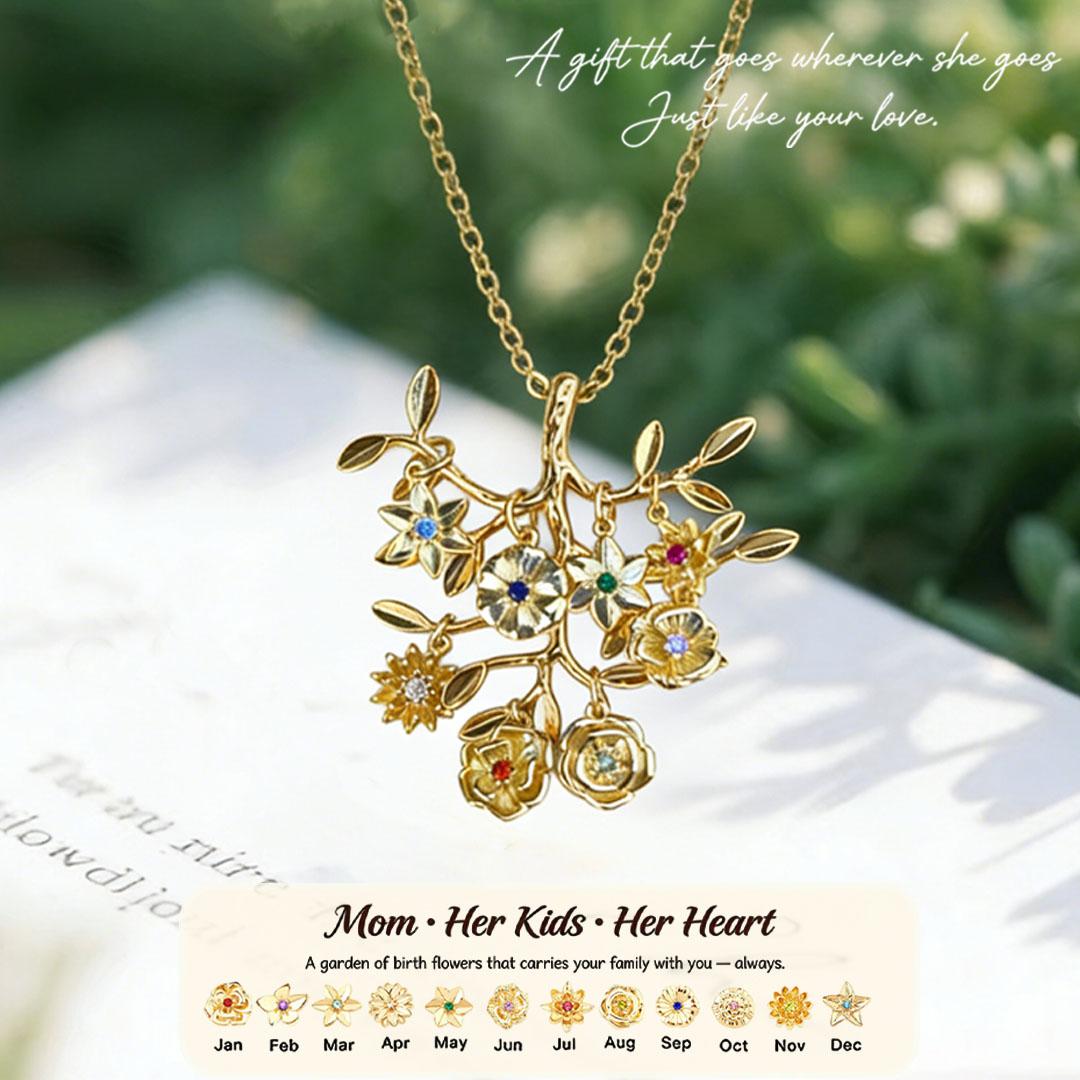 🌸 For Mom: The Tree in Full Bloom🌳Custom Tree of Life Necklace – Personalized Birthflowers for Mom, Her Children & Husband