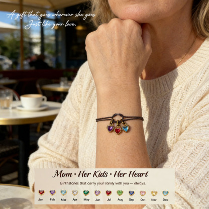 For Mom Custom Love Birthstone Knot Bracelet – Up to 14 Heart-Shaped Birthstones 