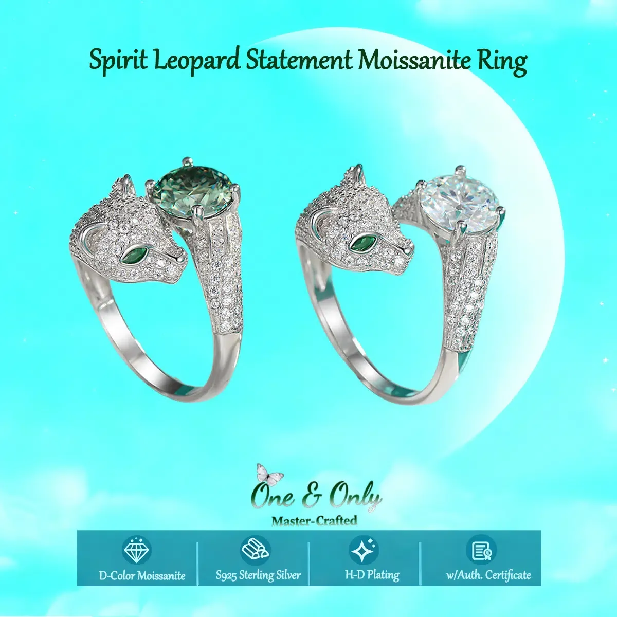 2ct Moissanite+Sterling S925 Silve | Spirit Leopard Statement Moissanite Ring | Bring you courage and strength | for Good Luck