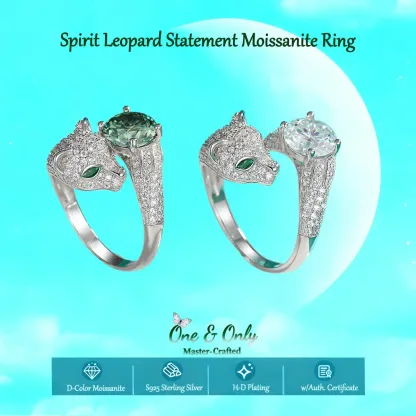 2ct Moissanite+Sterling S925 Silve | Spirit Leopard Statement Moissanite Ring | Bring you courage and strength | for Good Luck