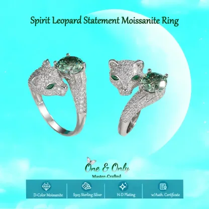 2ct Moissanite+Sterling S925 Silve | Spirit Leopard Statement Moissanite Ring | Bring you courage and strength | for Good Luck