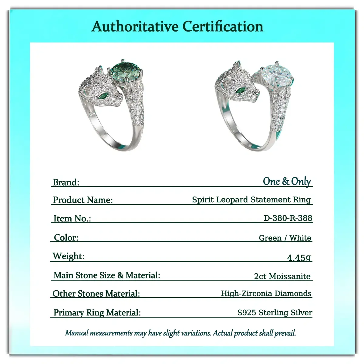 2ct Moissanite+Sterling S925 Silve | Spirit Leopard Statement Moissanite Ring | Bring you courage and strength | for Good Luck