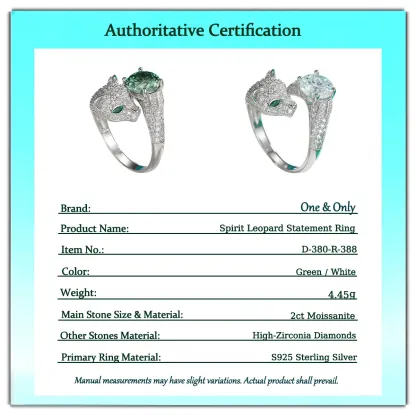 2ct Moissanite+Sterling S925 Silve | Spirit Leopard Statement Moissanite Ring | Bring you courage and strength | for Good Luck