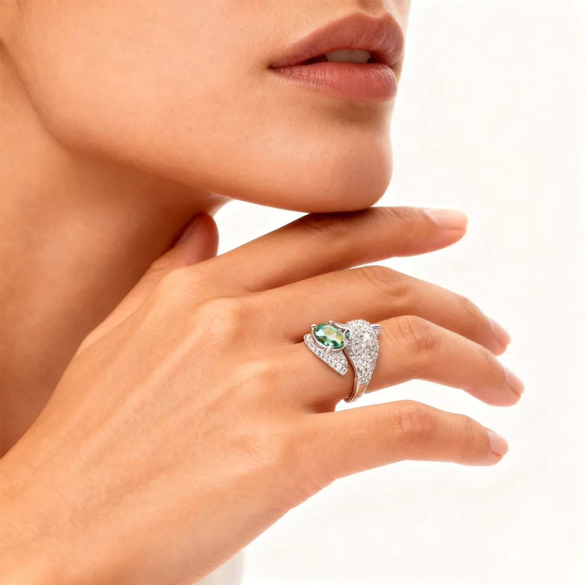 2ct Moissanite+Sterling S925 Silve | Spirit Leopard Statement Moissanite Ring | Bring you courage and strength | for Good Luck