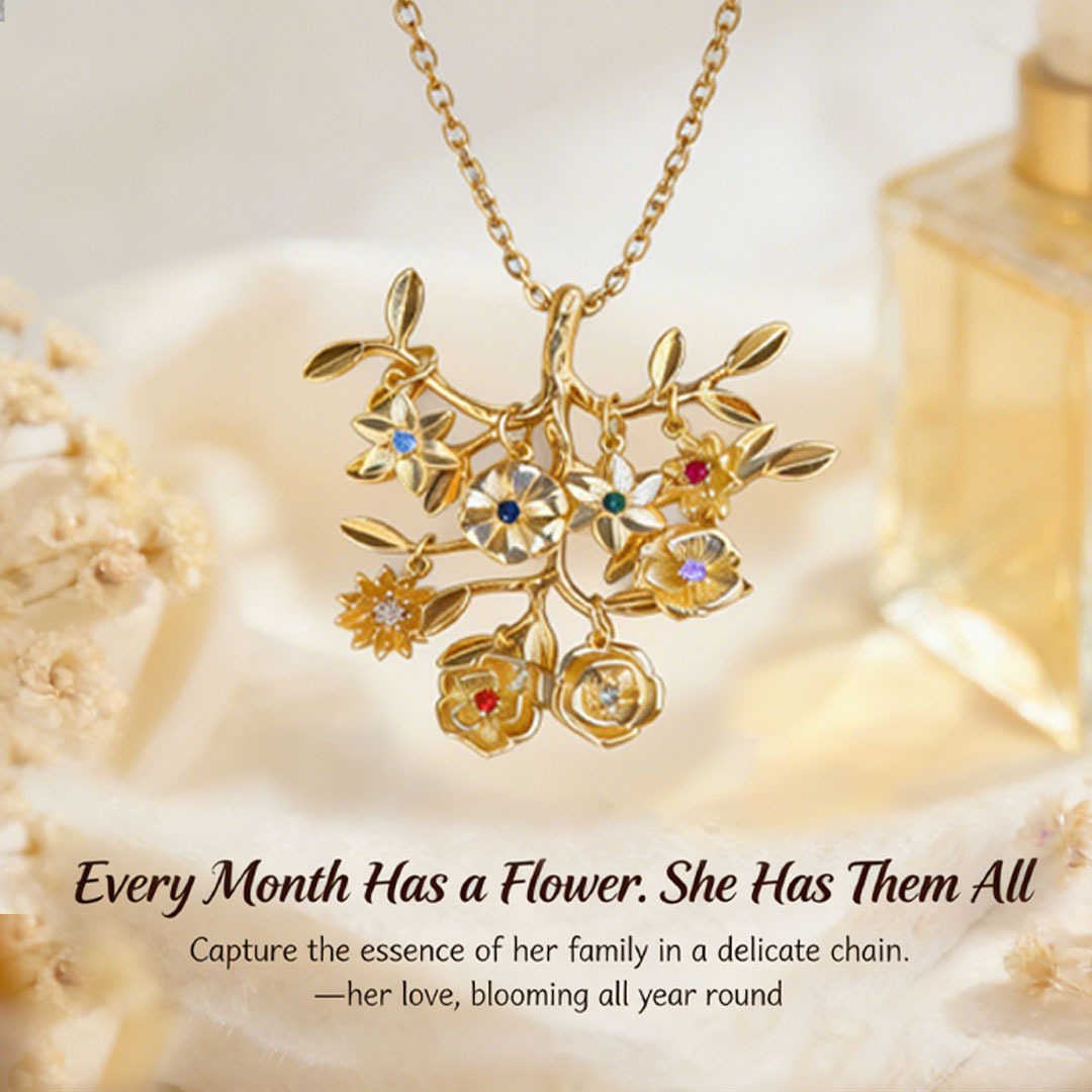 🌸  For Grandma: The Tree That Sheltered Generations🌳 Personalized Birthflowers Tree Necklace for Grandma/Her children /Her grandchildren & Her husband