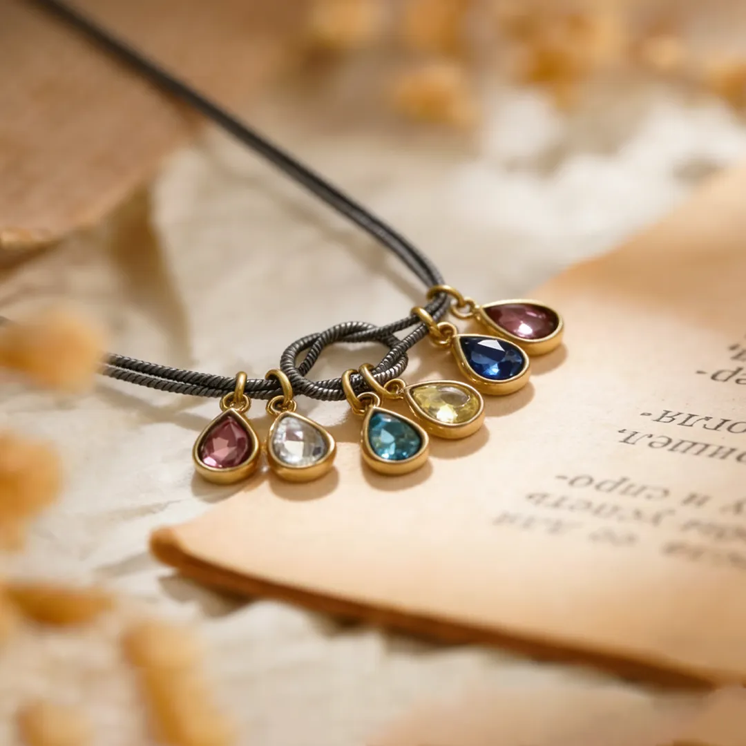💧 Custom Teardrop Birthstone Bracelet – Personalized for Mom – Up to 14 Birthstones 