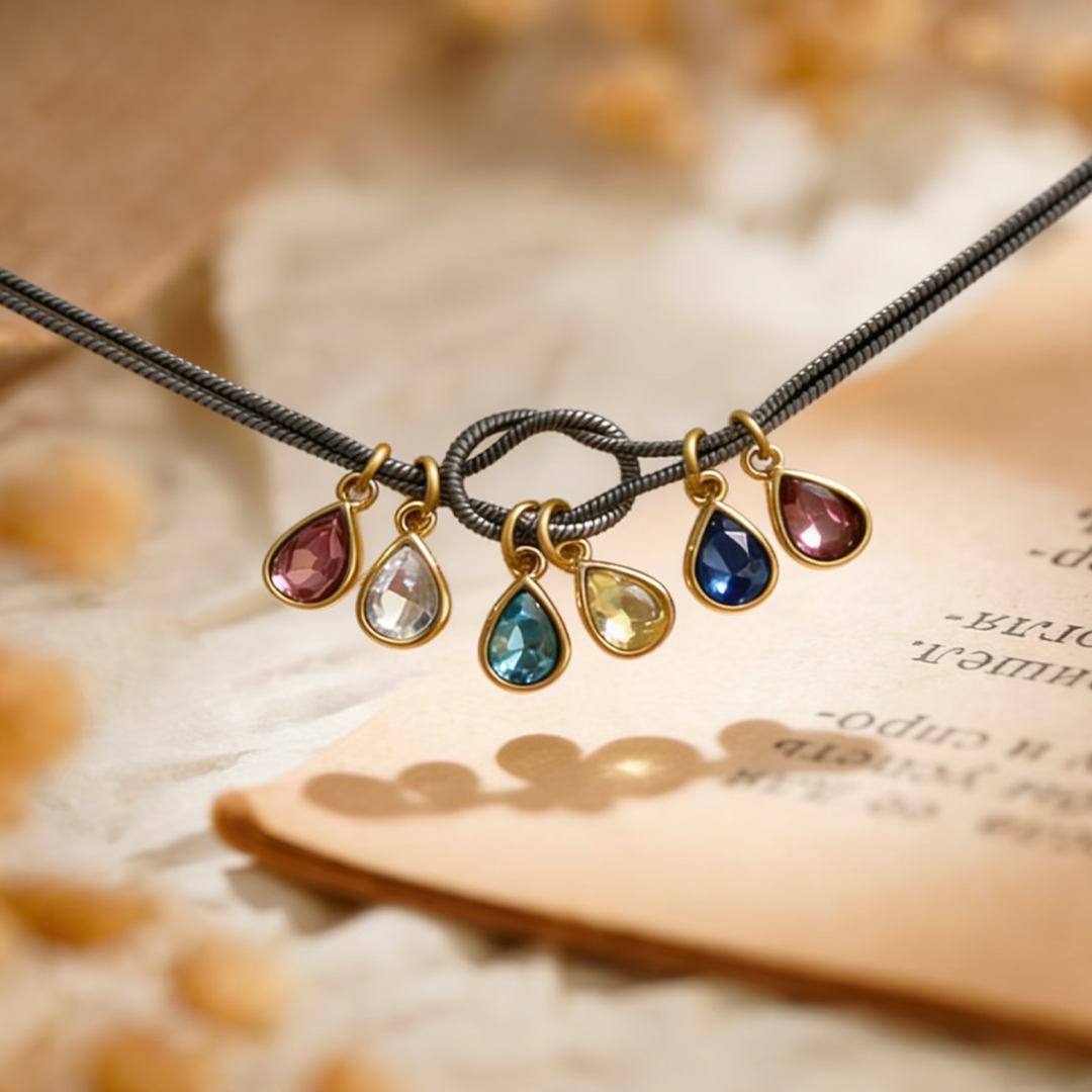 💧 Custom Teardrop Birthstone Bracelet – Personalized for Mom – Up to 14 Birthstones 