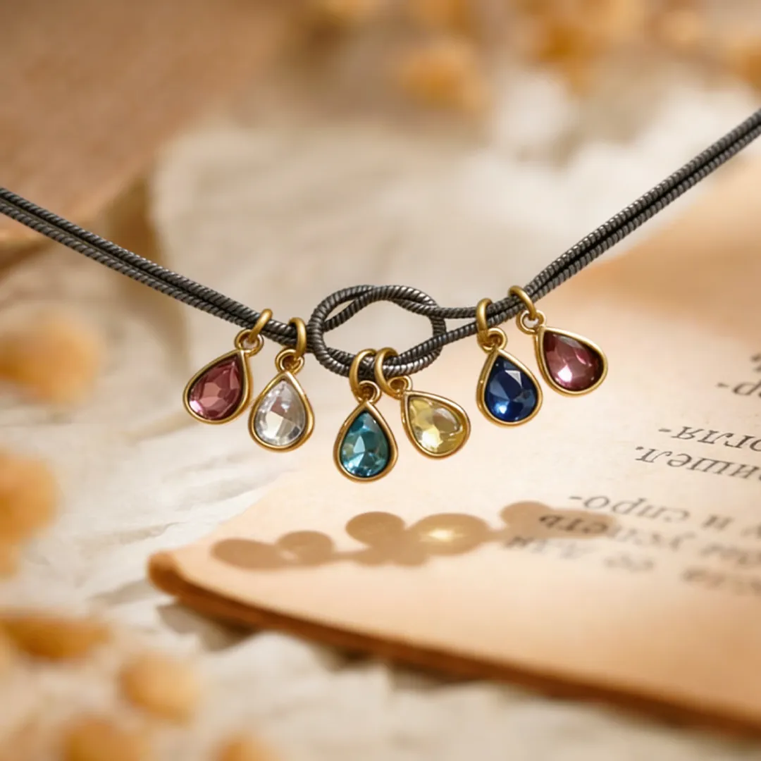 💧 Custom Teardrop Birthstone Bracelet – Personalized for Mom – Up to 14 Birthstones 