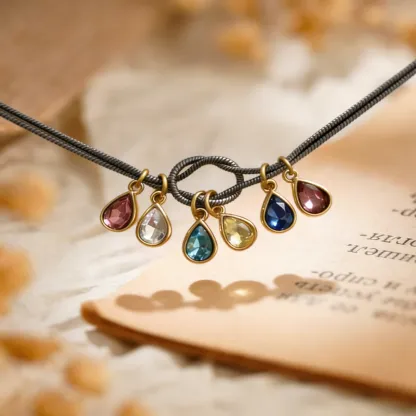 💧 Custom Teardrop Birthstone Bracelet – Personalized for Mom – Up to 14 Birthstones 